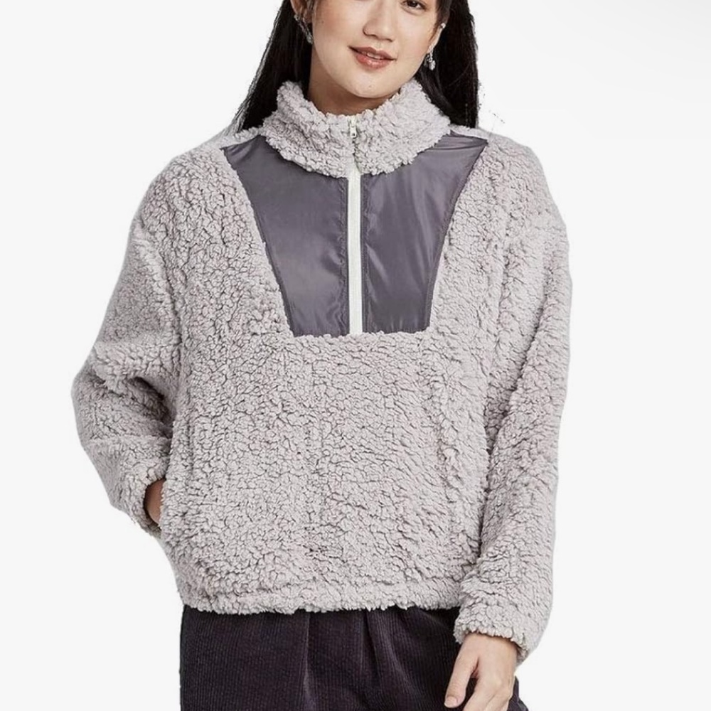 NWT Wild Fable Women's Long Sleeve Quarter Zip Pullover Sherpa Jacket
